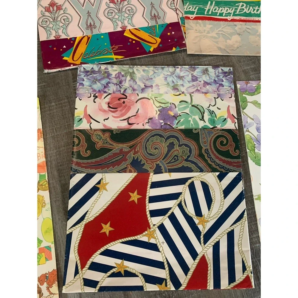 Mixed Lot Of Vintage Wrapping Paper‎ Squares Baby, Wedding, Birthday, All Occ.